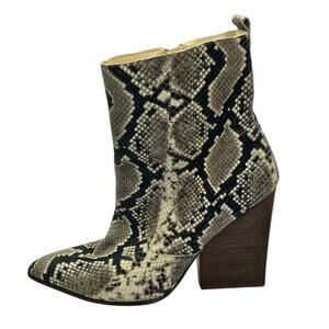 Bleecker & Bond Tan Gray Snakeskin Kailey Heeled Pointed Toe Ankle Boots